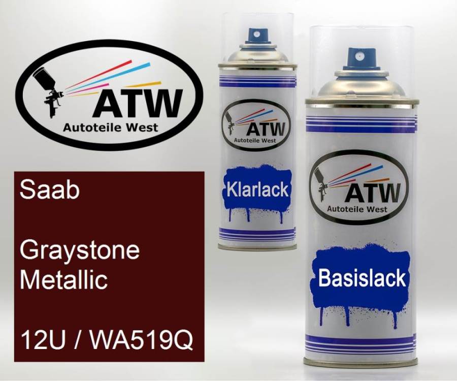 Saab, Graystone Metallic, 12U / WA519Q: 400ml Sprühdose + 400ml Klarlack - Set, von ATW Autoteile West.